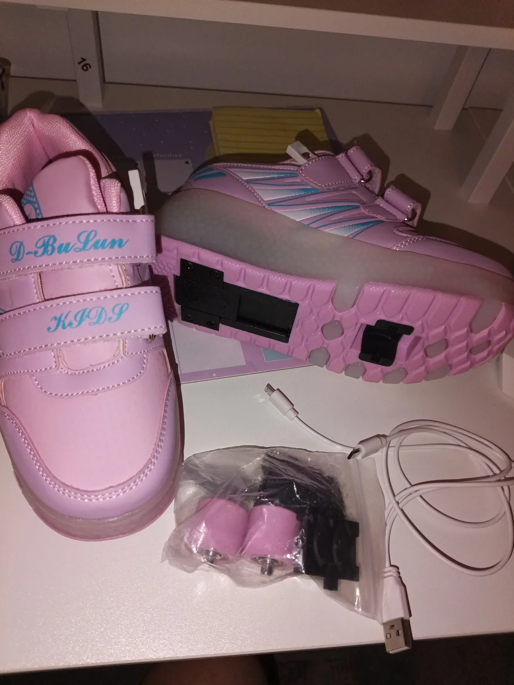 Kids Pink Light-Up Roller Sneakers with USB Charging